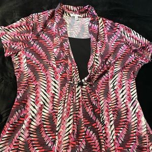 XL Notations Blouse Pink/Black/White Attached Cami